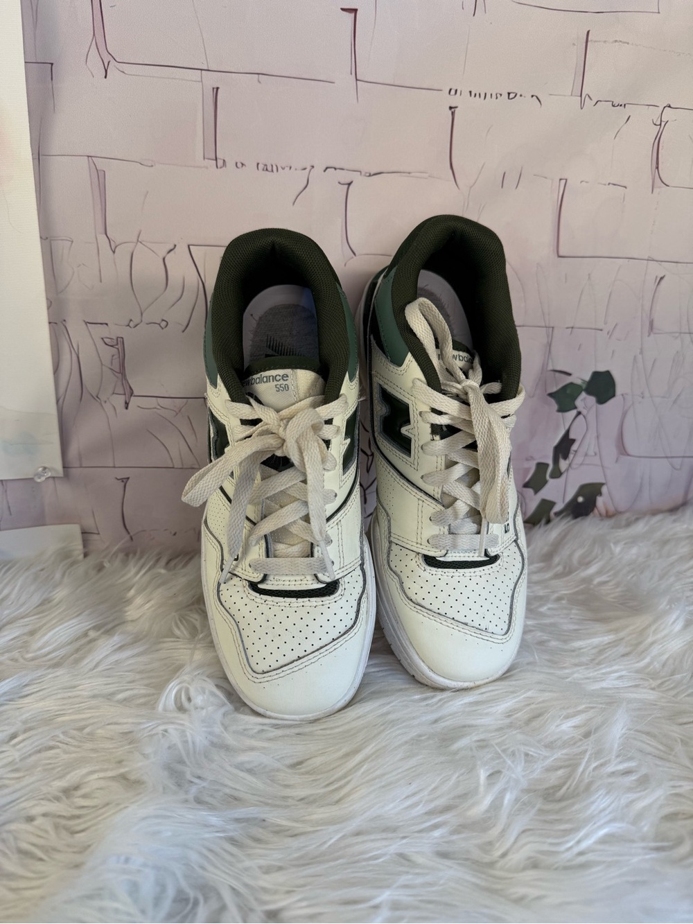 New Balance Kids White and Dark Green Lace-Up Sneakers